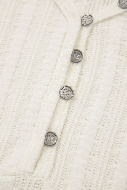 Ribbed Knit Button Detail V-Neck T-Shirt