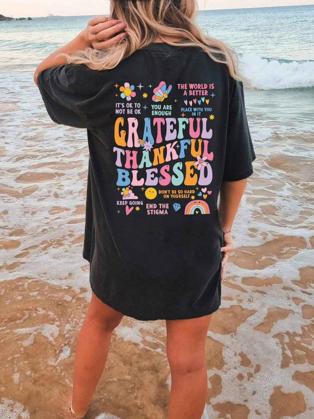 Letter Graphic Round Neck Short Sleeve T-Shirt - Lojy Shop