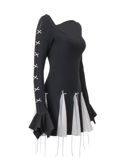Two Tone Bowknot Decor Mini Dress