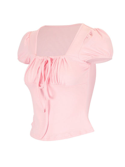 Tie-Front Puff Sleeve T-Shirt