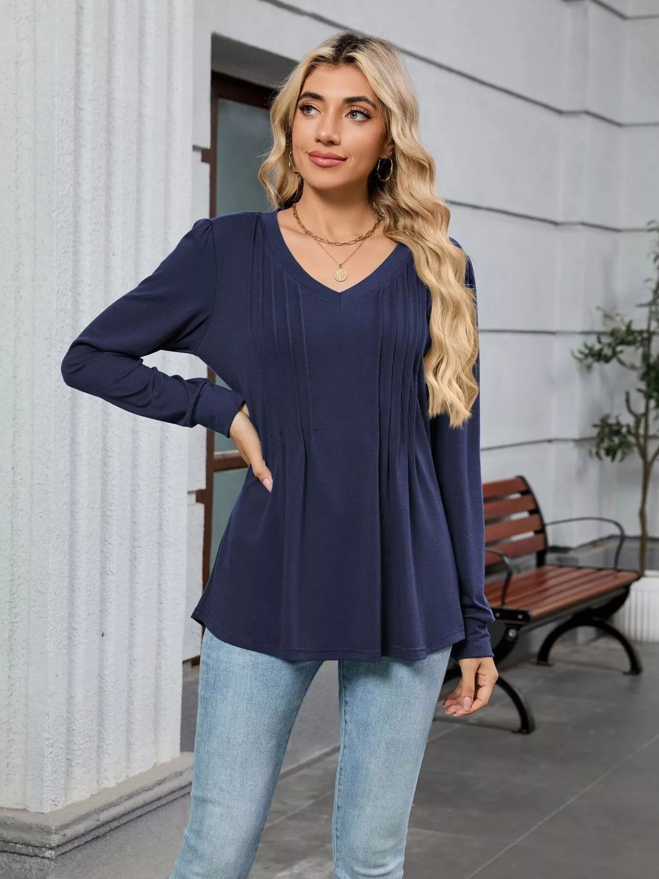 V-Neck Long Sleeve Relaxed Fit T-Shirt