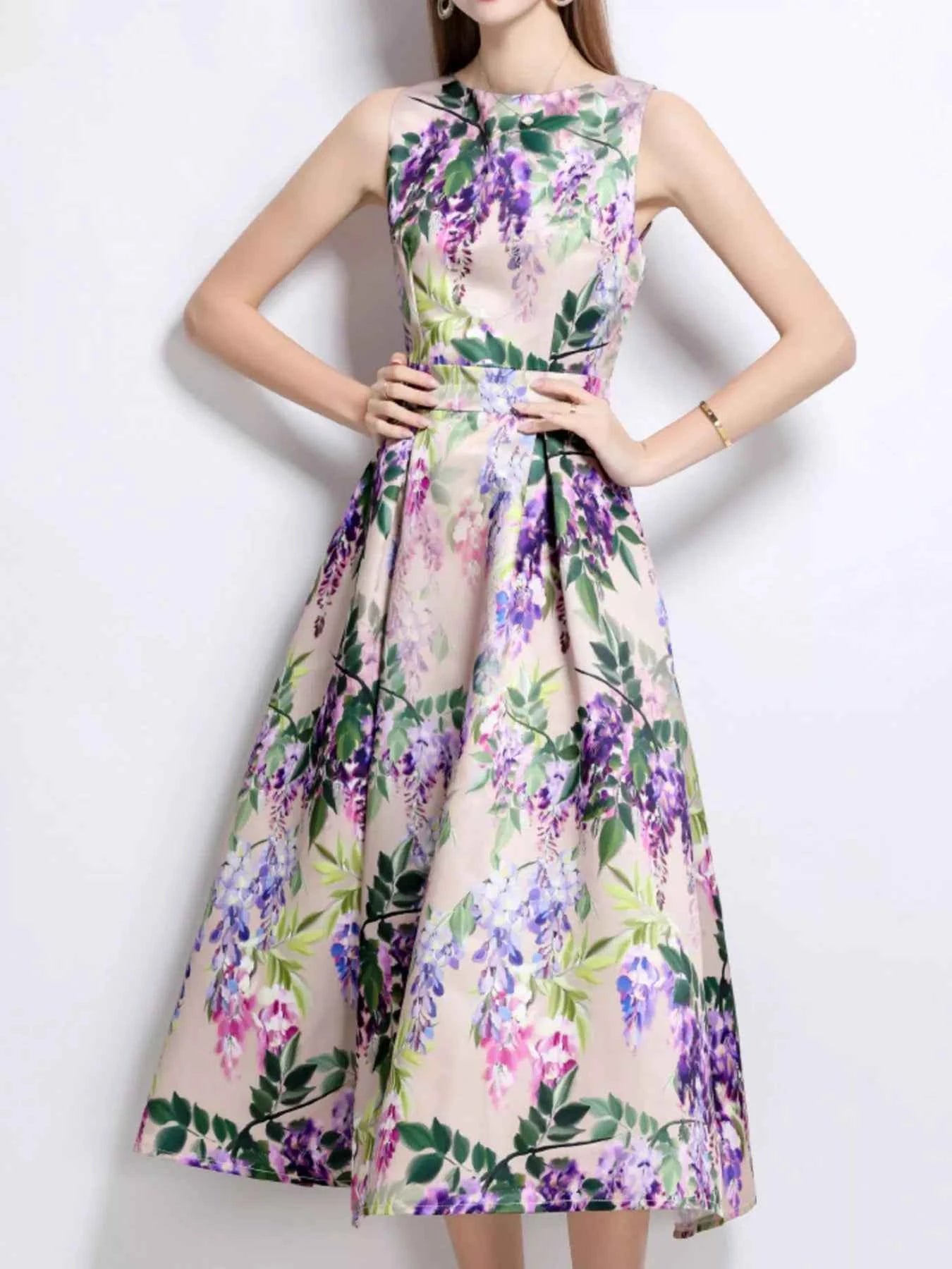 Floral Print Sleeveless Midi Dress