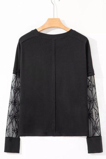 Round Neck Lace Sleeve Relaxed Fit Top