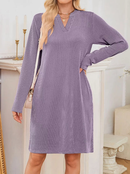 Casual Ribbed Knit Long Sleeve Dress