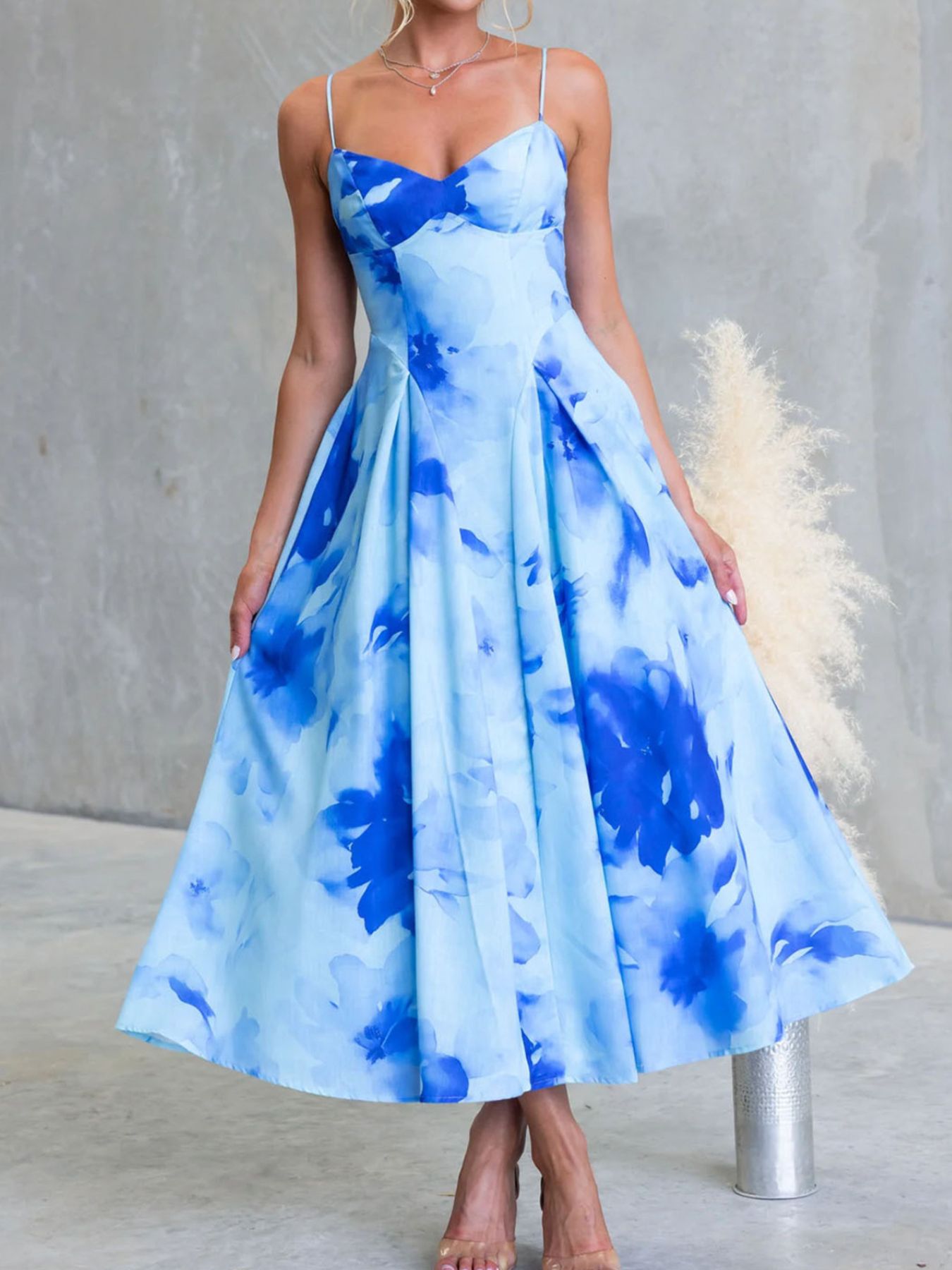 Floral Print Spaghetti Strap Midi Dress