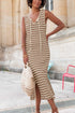 Stripe Tie V Neck Sleeveless Side Slit Midi Dress