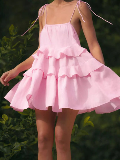 Ruffled Tie Shoulder Mini Dress