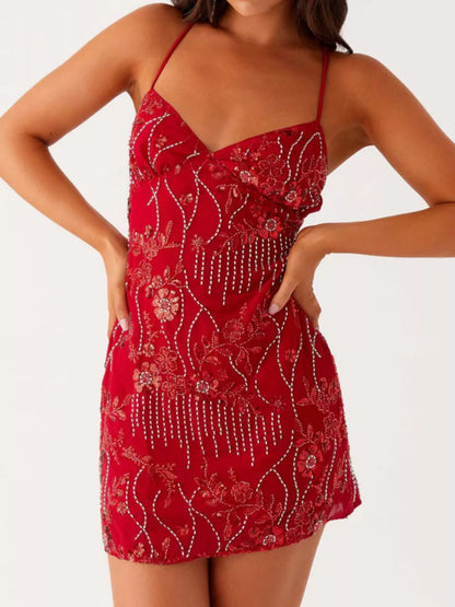 Beaded Floral Mini Dress