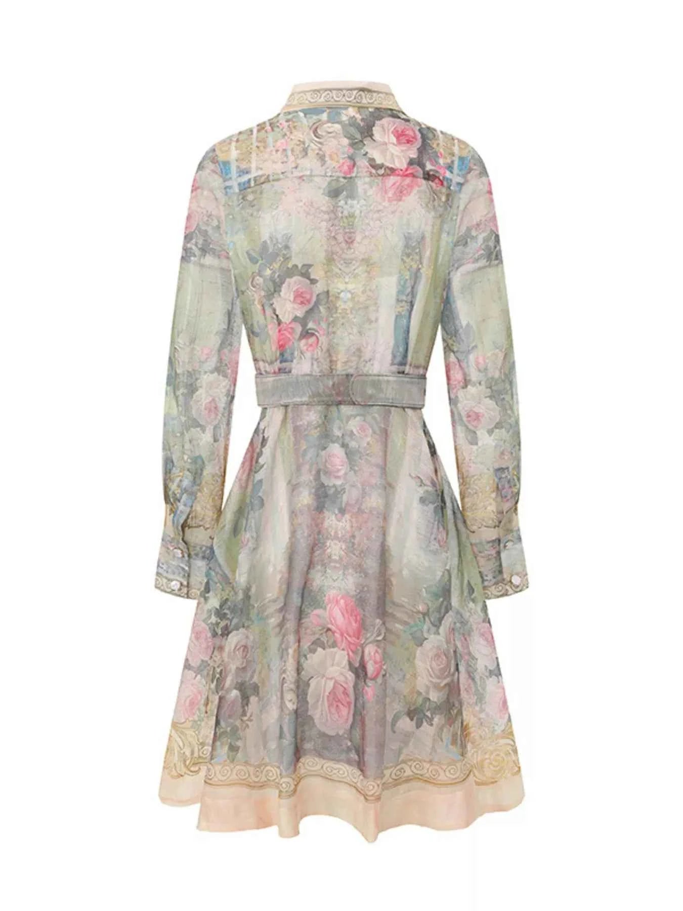 Floral Print Belted Shirt Dress