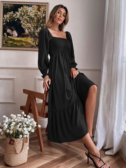 Smocked Long Sleeve Midi Dress