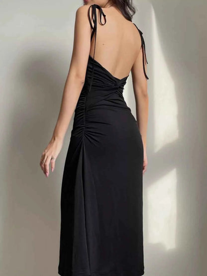 Ruched Tie Shoulder Midi Dress
