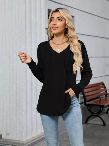 V-Neck Long Sleeve Relaxed Fit T-Shirt