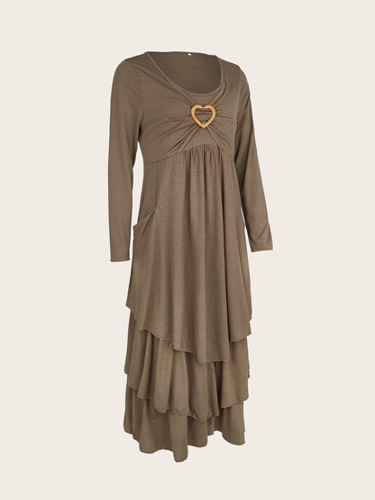 Full Size Heart-Decor Layered Midi Dress Plus Size