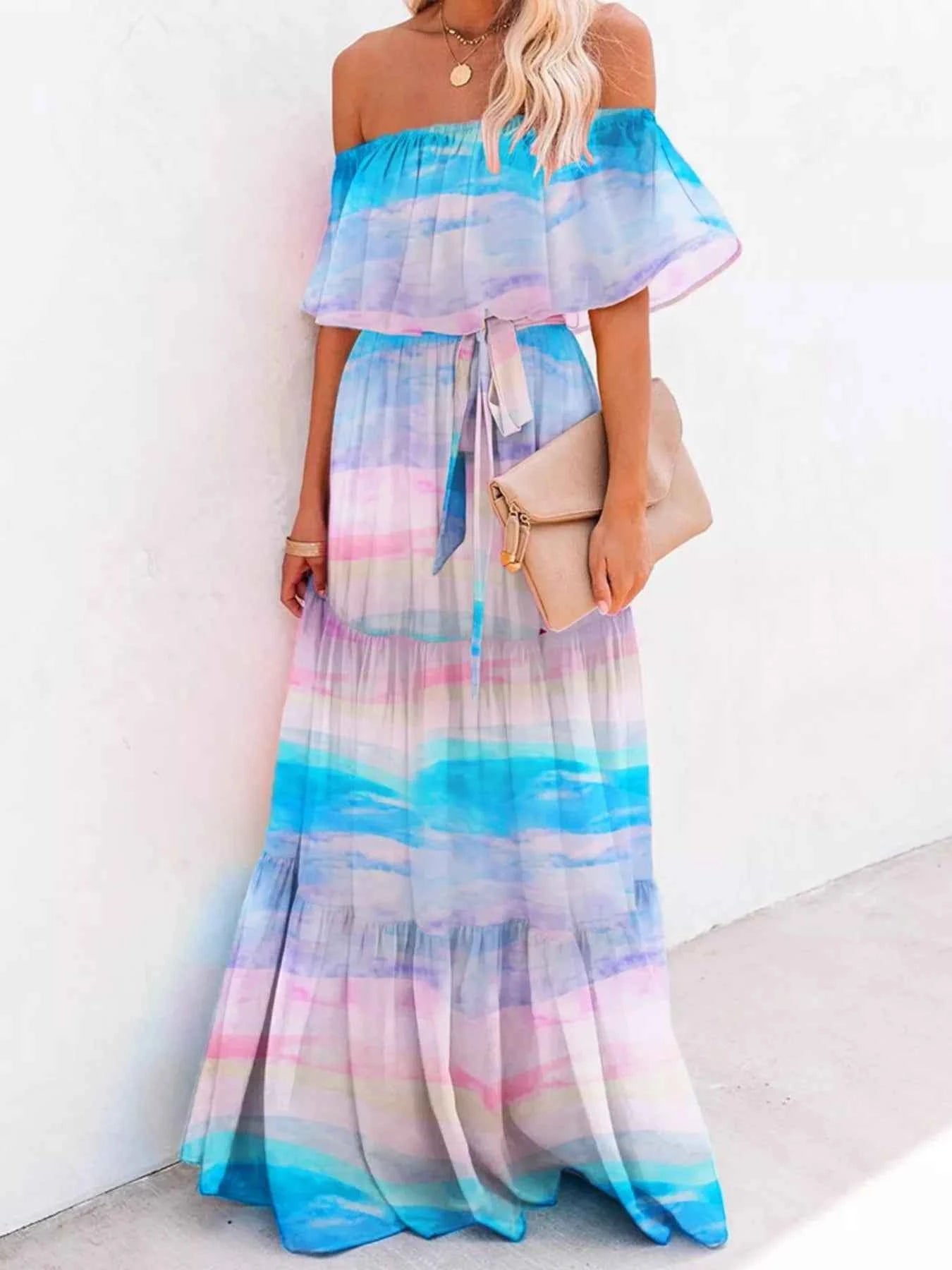 Full Size Off-Shoulder Tiered Maxi Dress Plus Size