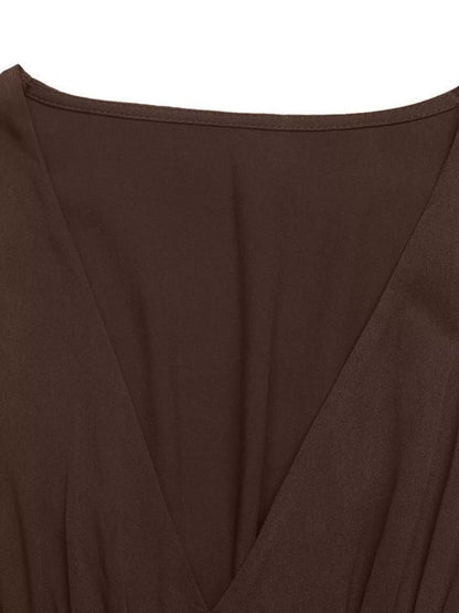 V-Neck Balloon Sleeve Midi Dress