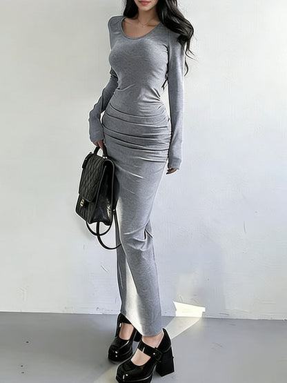 Slit Long Sleeve Bodycon Maxi Dress