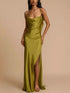 Satin Cowl Neck Slit Maxi Dress