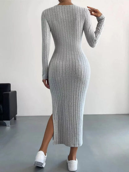 Full Size Ribbed Knit Bodycon Midi Dress Plus Size