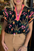 Floral Print Contrast Trim Tiered Ruffled Short Sleeve Blouse