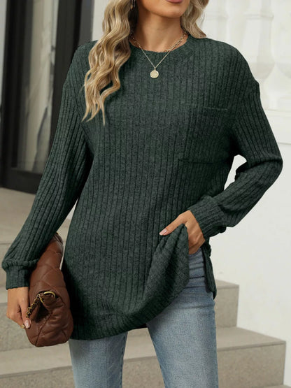 Ribbed Knit Round Neck Sweater