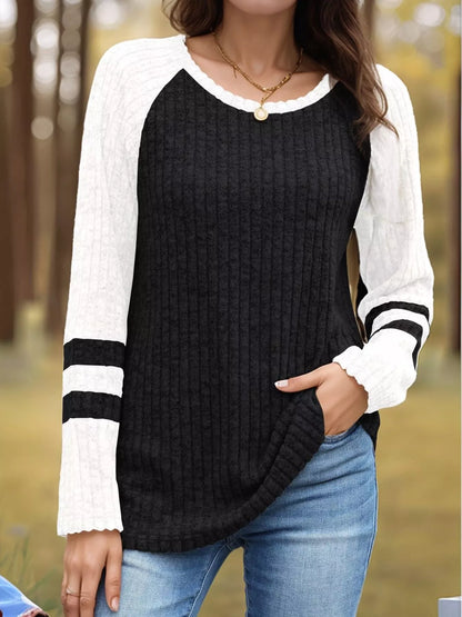 Ribbed Round Neck Raglan Sleeve Top
