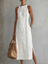 Side Slit Sleeveless Hollow-Out Trimmed Midi Dress