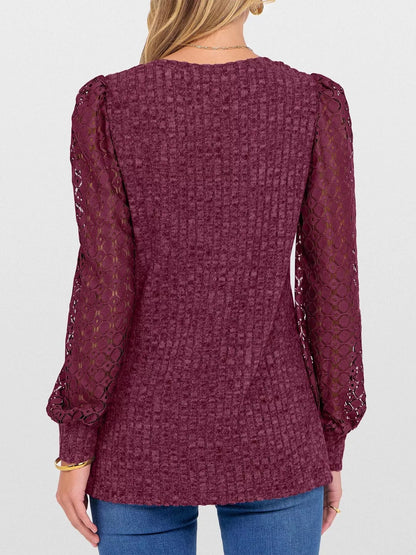 Lace Sleeve V-Neck T-Shirt