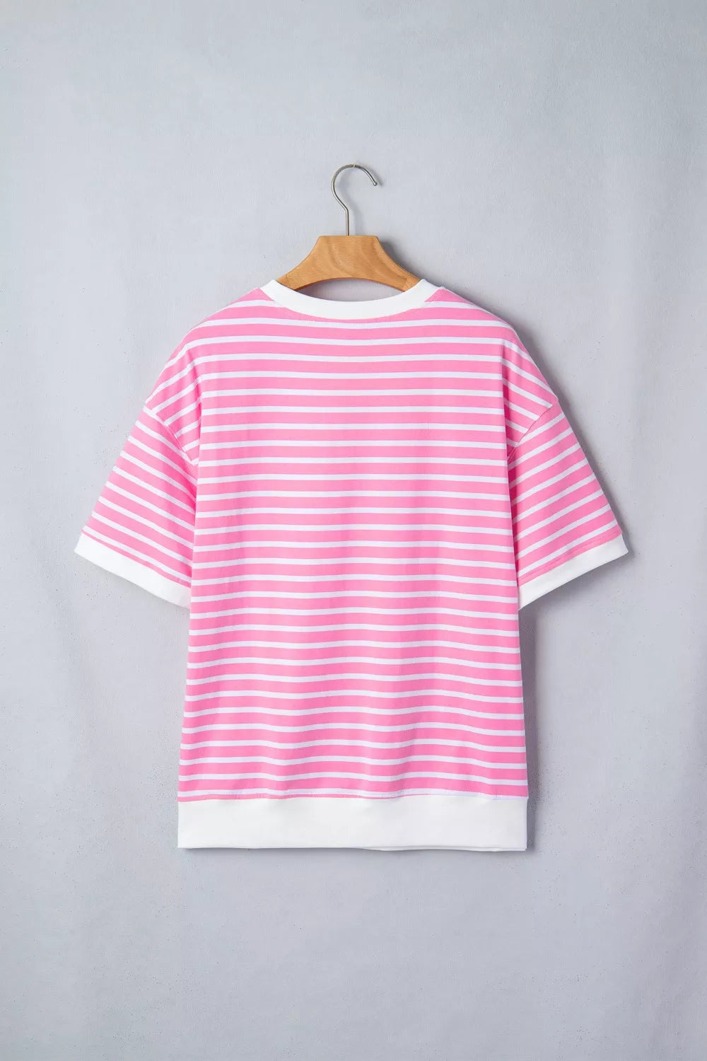 Stripe Round Neck Drop Shoulder Short Sleeve Loose Top