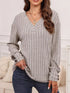 Ribbed V-Neck Long Sleeve Top