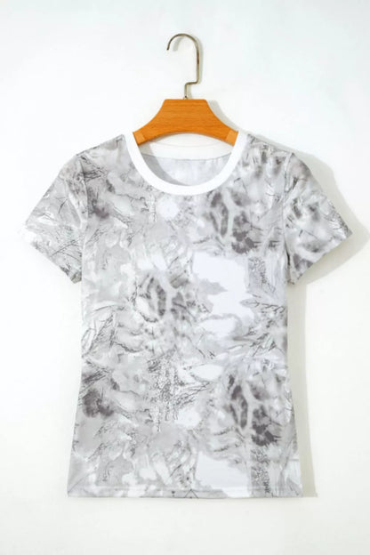 Abstract Woodland Print Slim Fitted T Shirt
