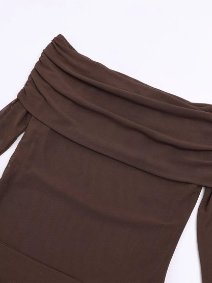 Off-Shoulder Ruched Long Sleeve Maxi Dress