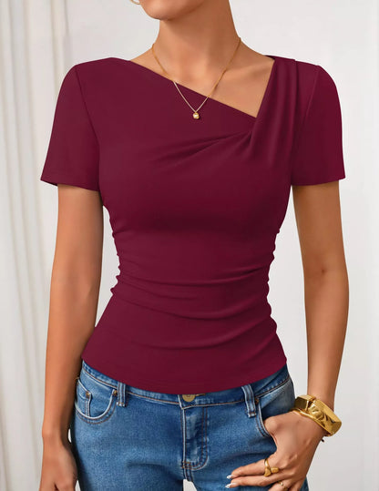 Asymmetrical Neckline Fitted T-Shirt