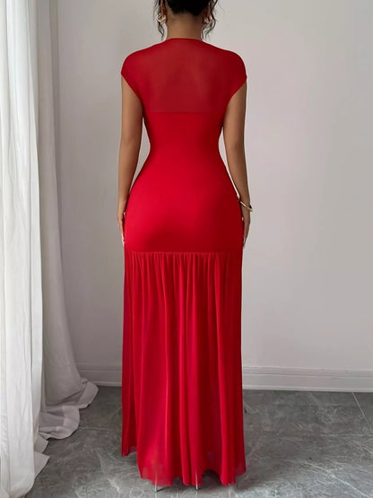 Ruched Cap Sleeve Maxi Dress