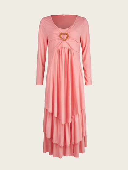 Full Size Heart-Decor Layered Midi Dress Plus Size