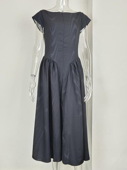 Full Size Cap Sleeve A-Line Midi Dress Plus Size