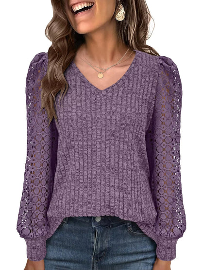 Lace Sleeve V-Neck T-Shirt