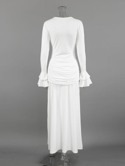 Lace Trim Long Sleeve Maxi Dress