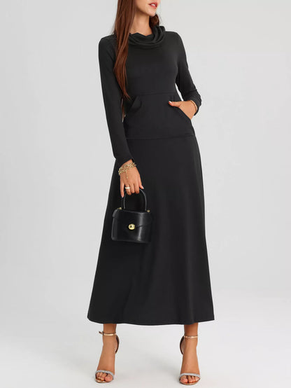 Cowl Neck Long Sleeve Midi Dress