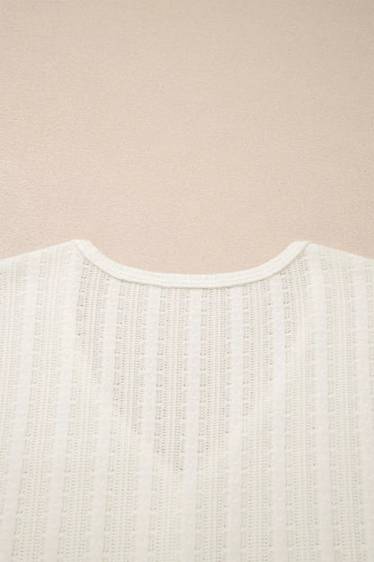 Ribbed Knit Button Detail V-Neck T-Shirt