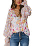 Full Size Floral Print Smocked Cuff Blouse Plus Size