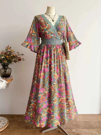 Plus Size Lace Detail Floral Surplice Dress