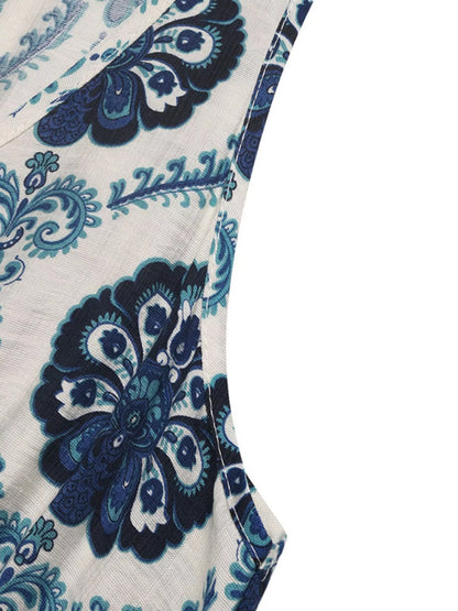 Printed Slit Sleeveless Maxi Dress