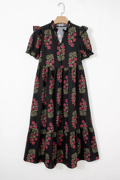 Floral Print Tiered Maxi Dress
