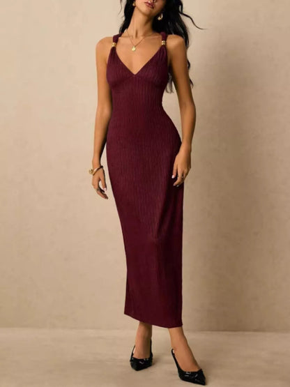 Sleeveless Ribbed Knit Midi Dress