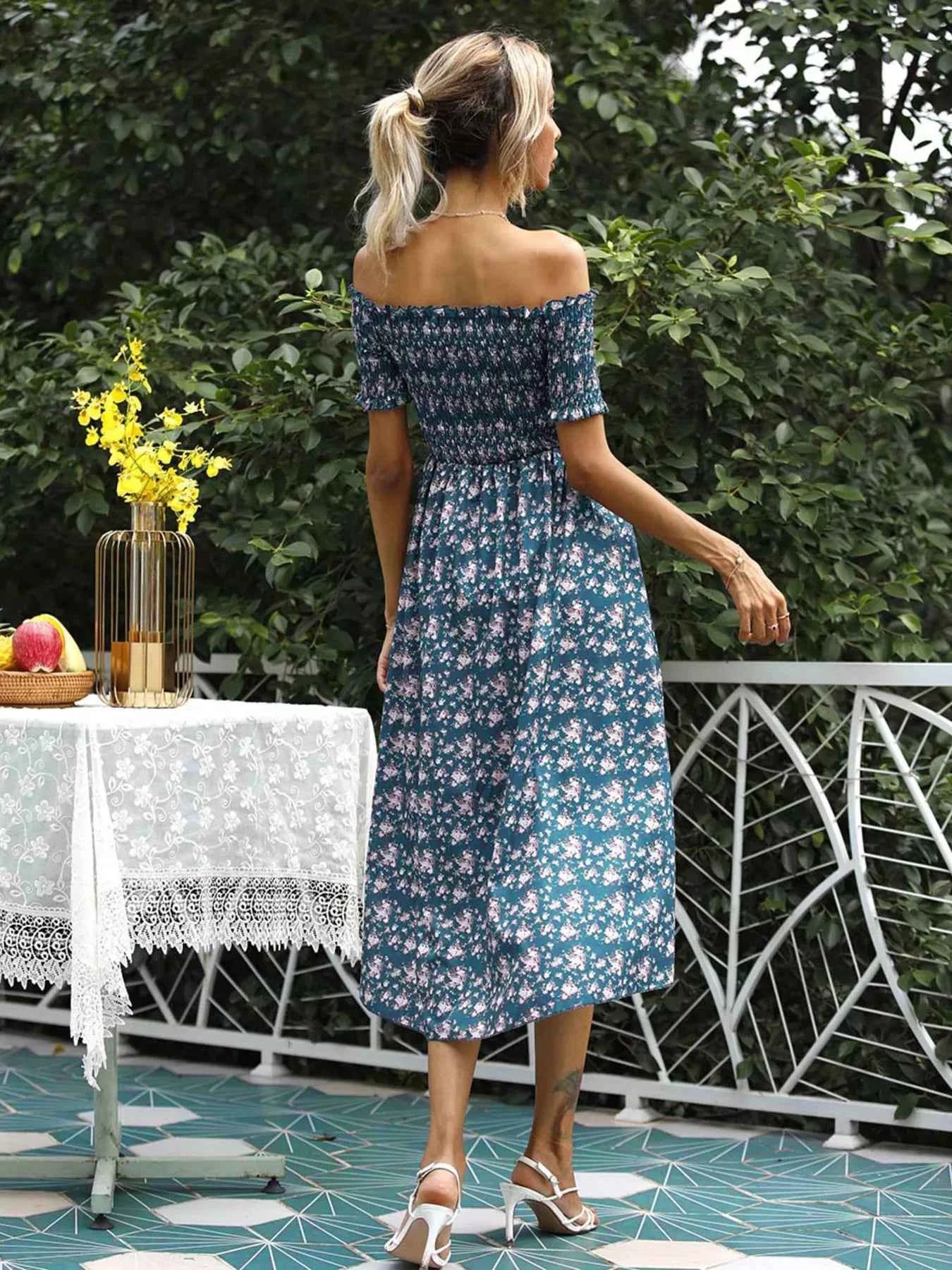 Off Shoulder Floral Slit Dress