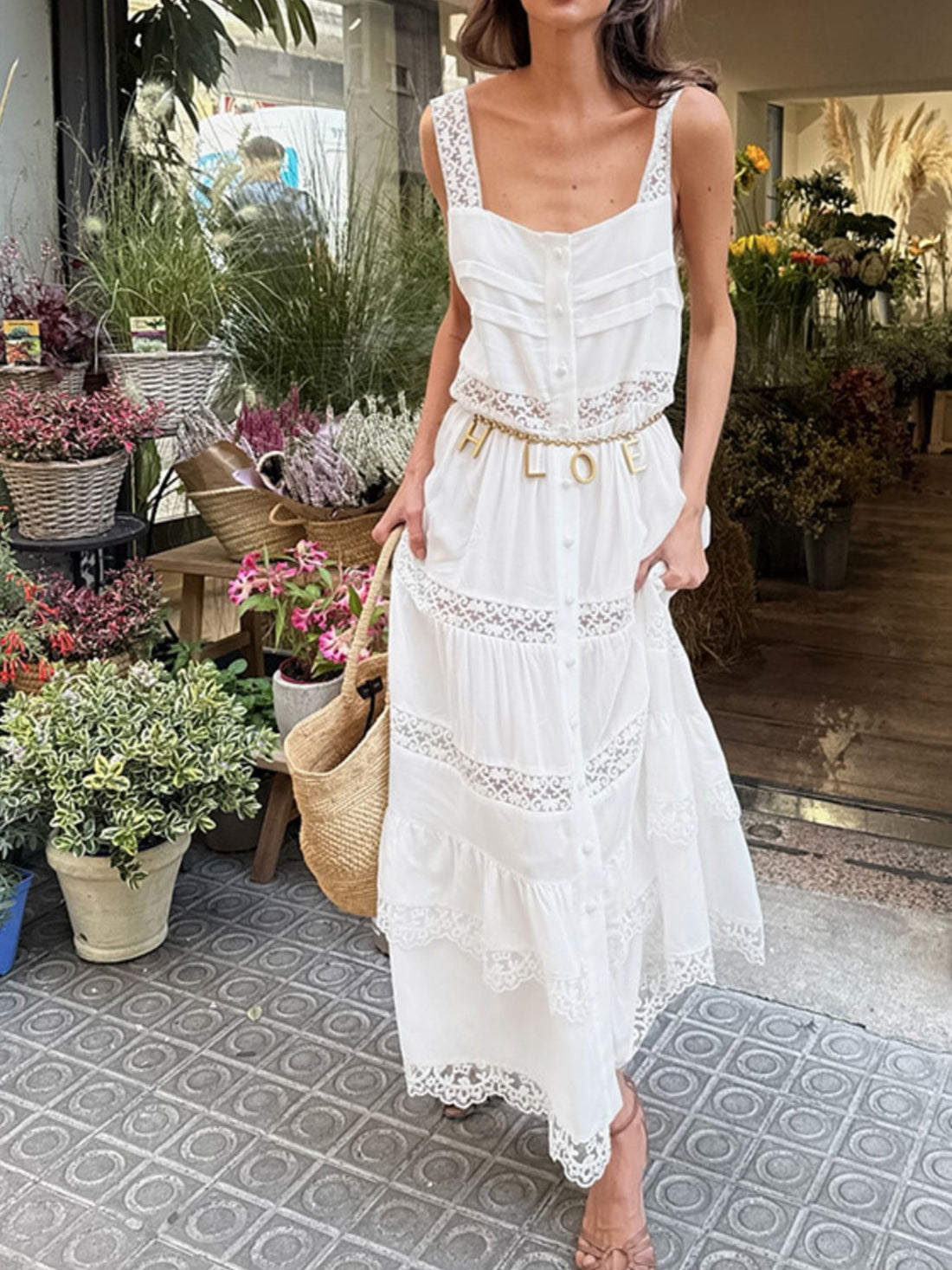 Lace Detail Wide Strap Dress