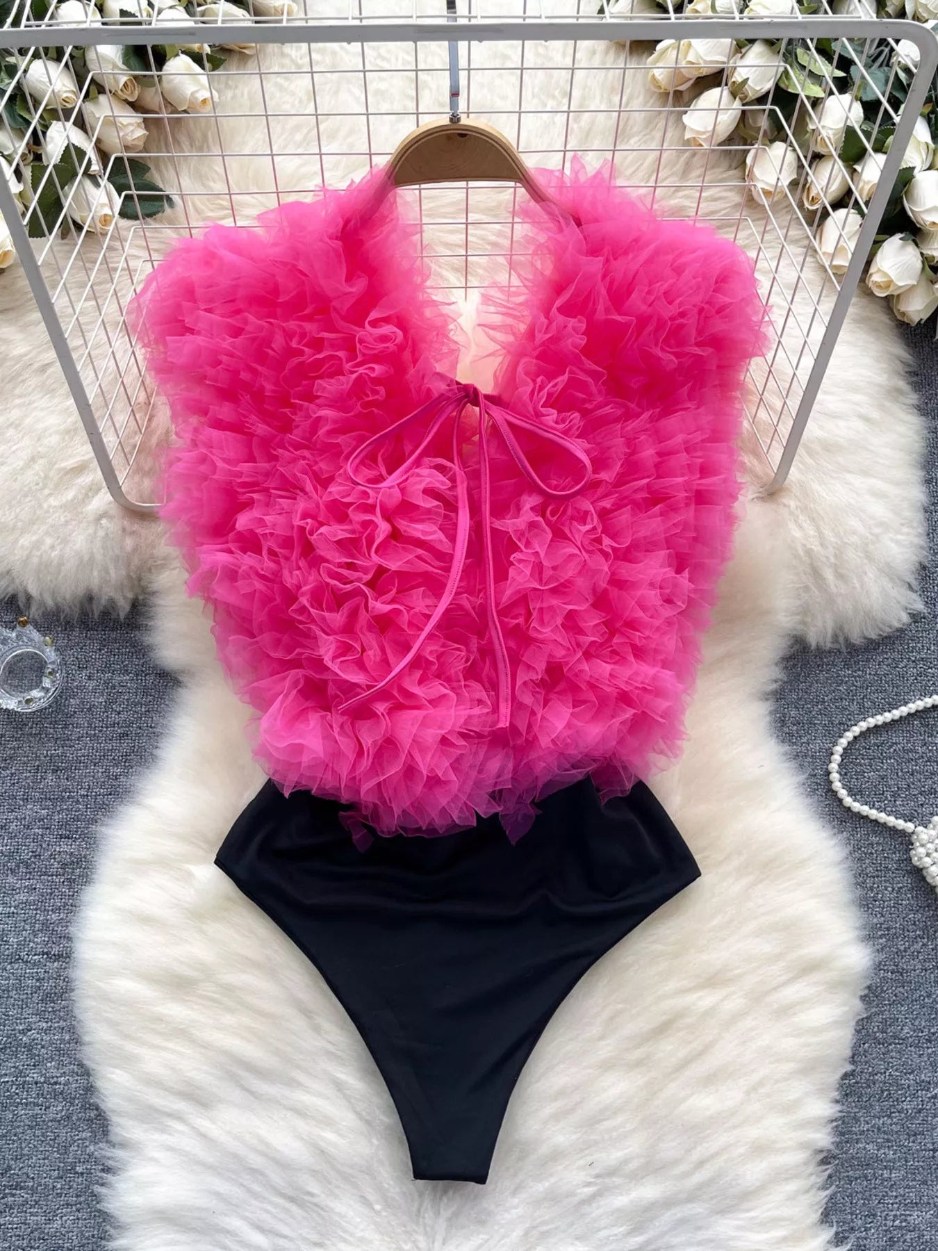 Ruffle Trim Sleeveless Bodysuit
