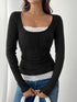 Lace Detail Long Sleeve Ribbed Top