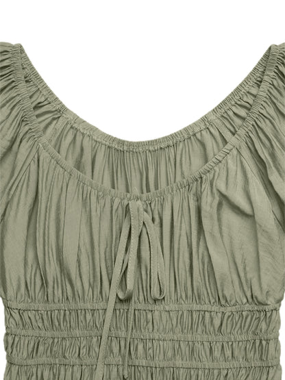 Smocked Waist Puff Sleeve Maxi Dress