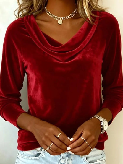 Velvet Cowl Neck Long Sleeve T-Shirt